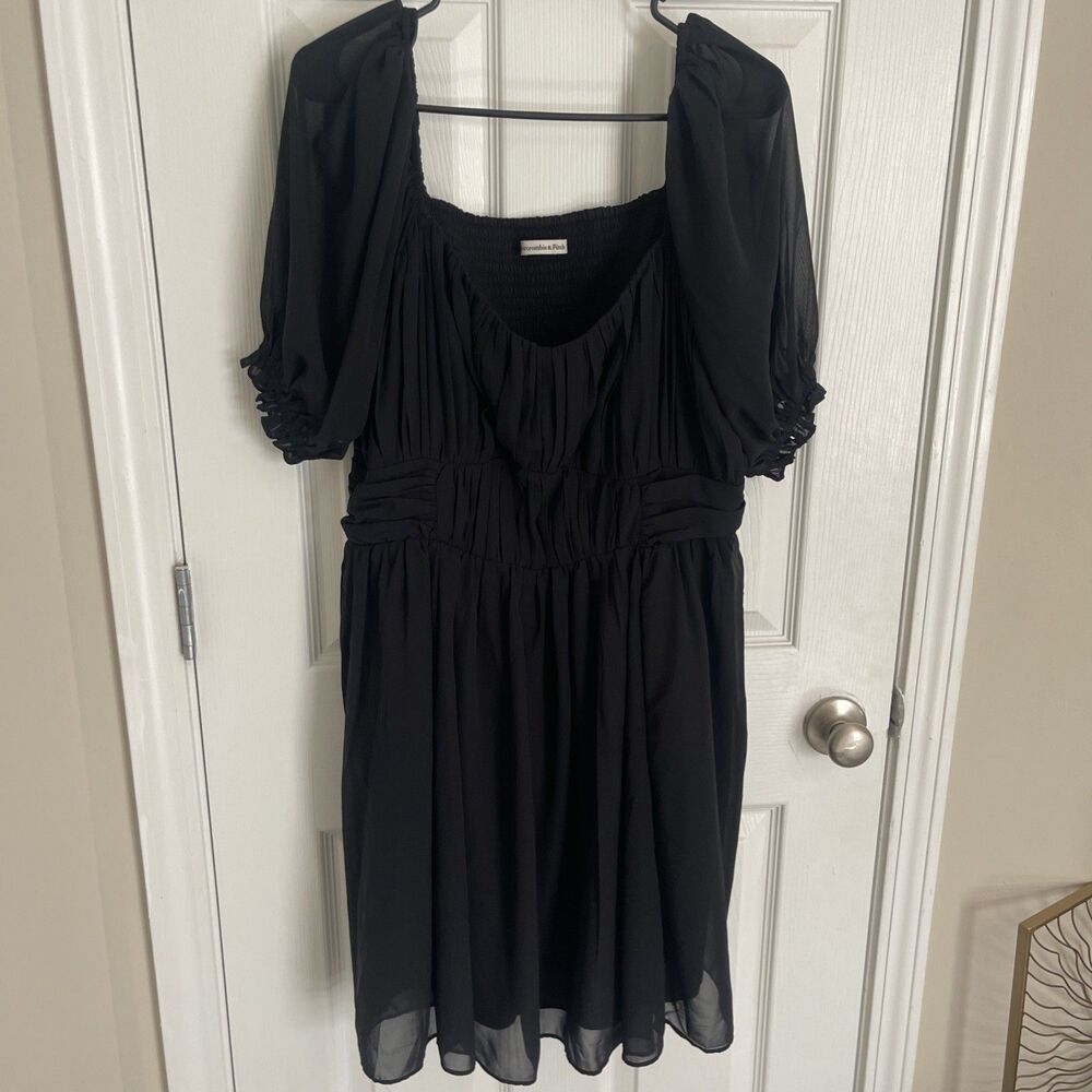 Abercrombie Fitch Womens Dress Black Ruched Bodice Puff Sleeve Size XXL
